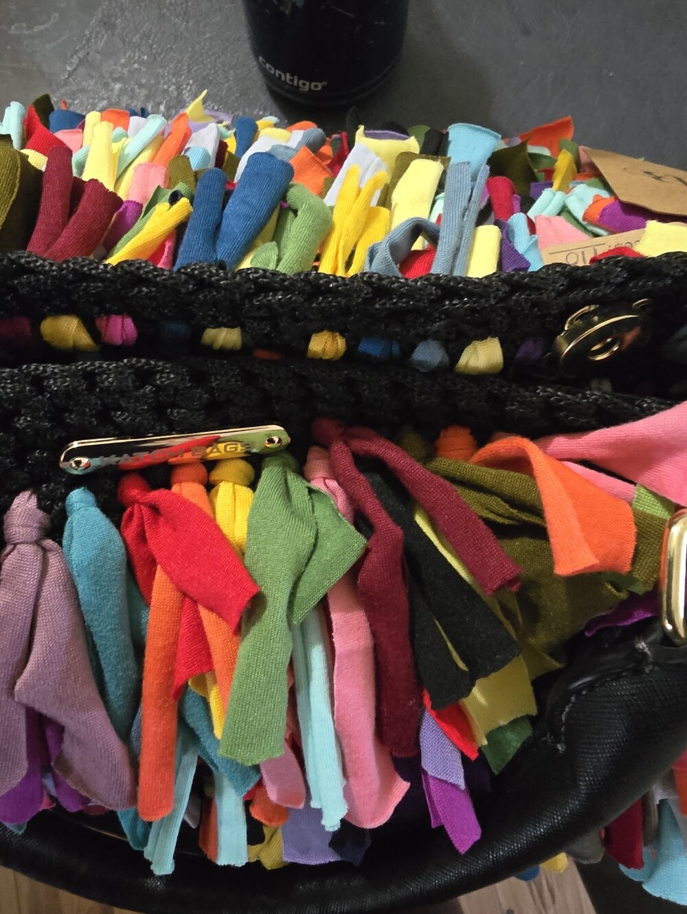 Hand Crafted Colorful Fringe Crochet Oversize Bag with Black Leather Handle - Picture 8 of 8